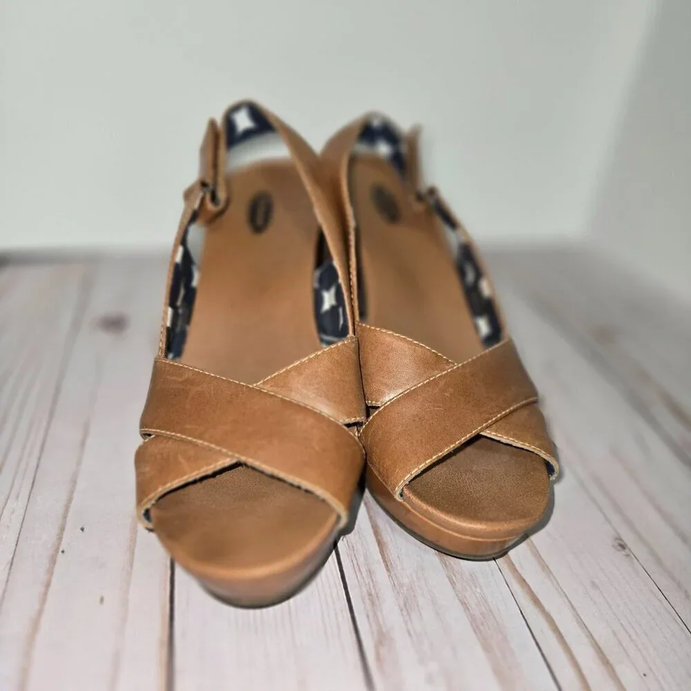 Dr. Scholl’s Melonie Tan Leather Wedge Sandals Women’s Size 8 Slingback